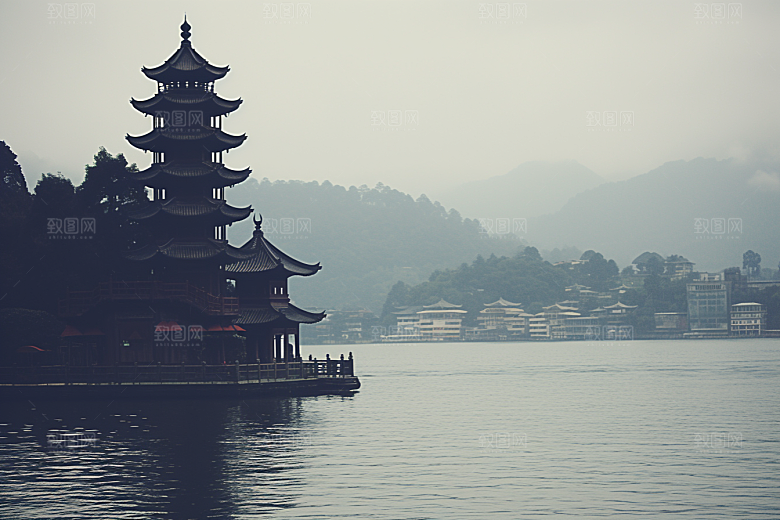 杭州城市风光风景都市摄影图