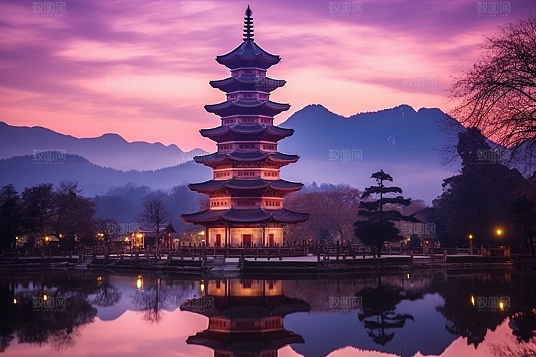 杭州城市风光旅行景点摄影图