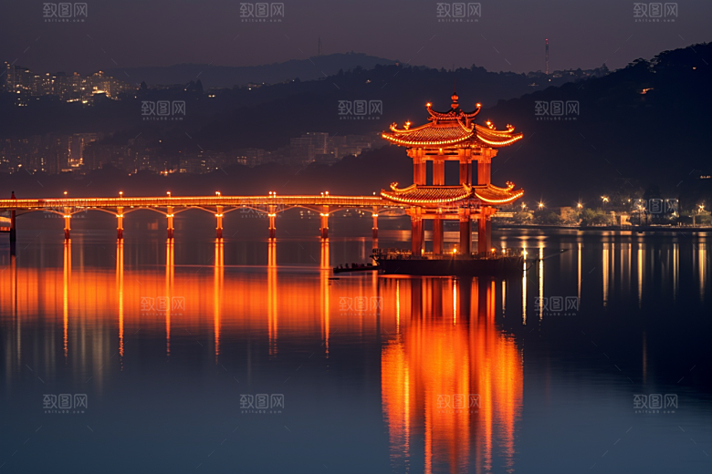 杭州城市风光地标景点摄影图