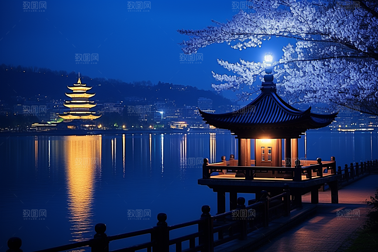 杭州城市风光旅行地标摄影图