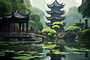 杭州城市风光旅游地标摄影图