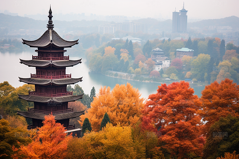 杭州城市风光景点南宋古都摄影图