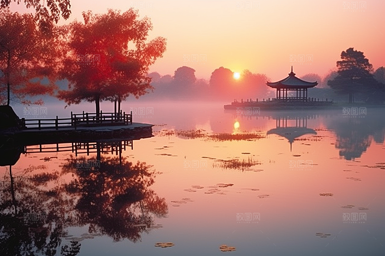 杭州城市风光旅行地标摄影图