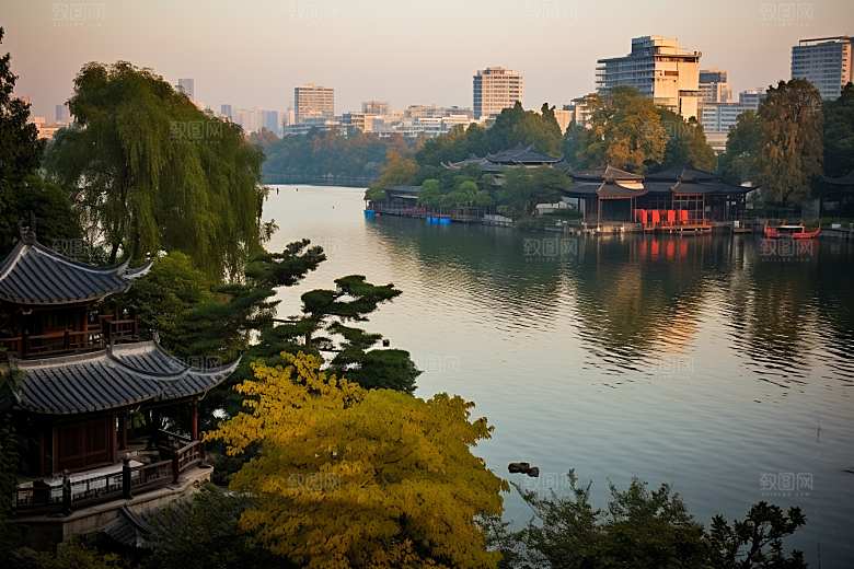 杭州城市风光景点地标摄影图
