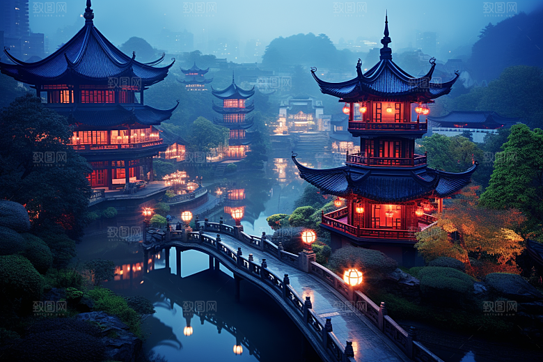 杭州城市风光地标景色摄影图