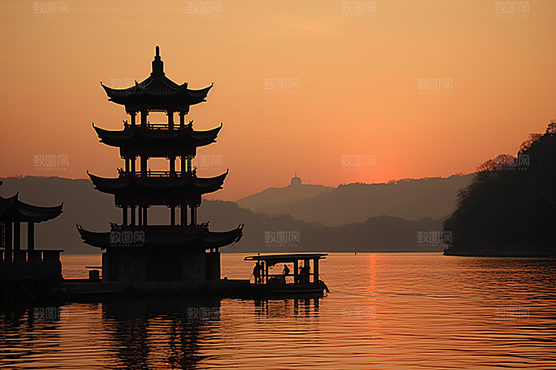 杭州城市风光都市景点摄影图