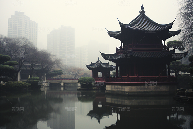 杭州城市风光地标旅行摄影图