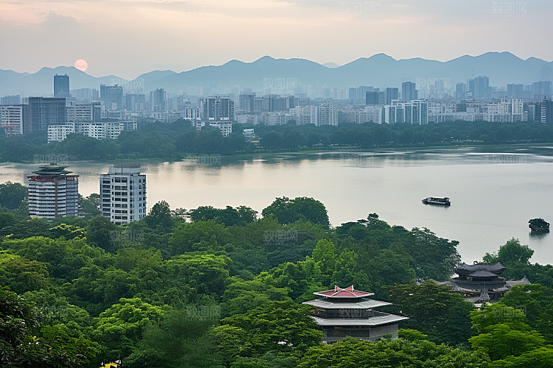 杭州城市风光景点都市摄影图