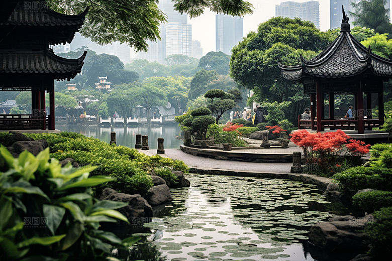 杭州城市风光江南都市摄影图