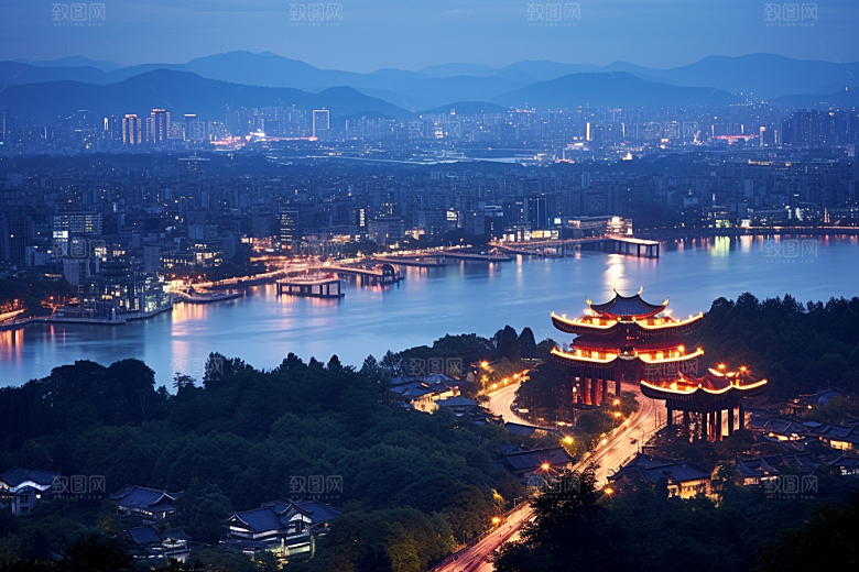 杭州城市风光旅行地标摄影图