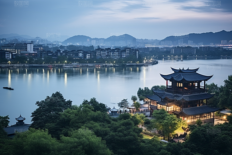 杭州城市风光景点都市摄影图
