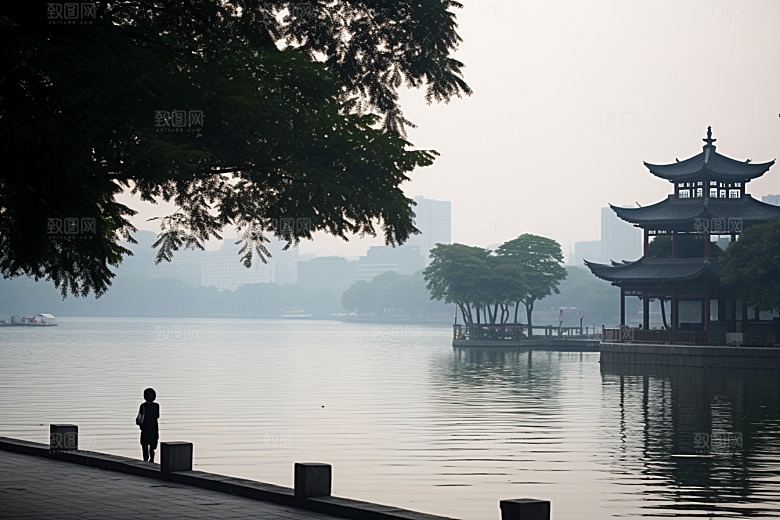 杭州城市风光地标景点摄影图