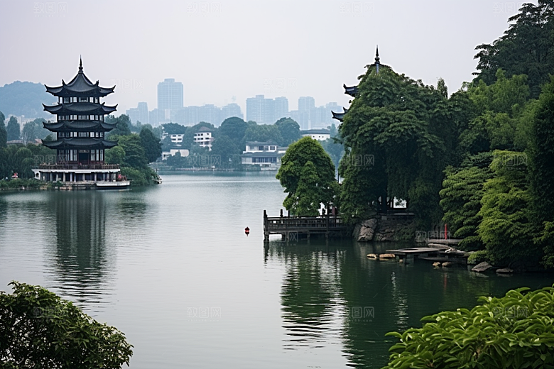 杭州城市风光江南景点摄影图