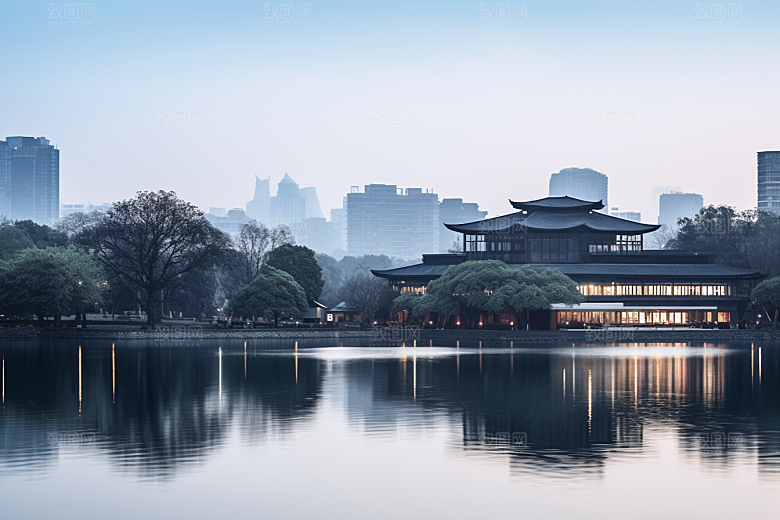 杭州城市风光景点都市摄影图