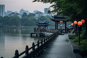 杭州城市风光景色景点摄影图