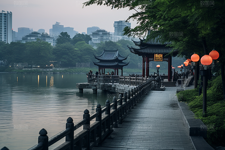 杭州城市风光景色景点摄影图