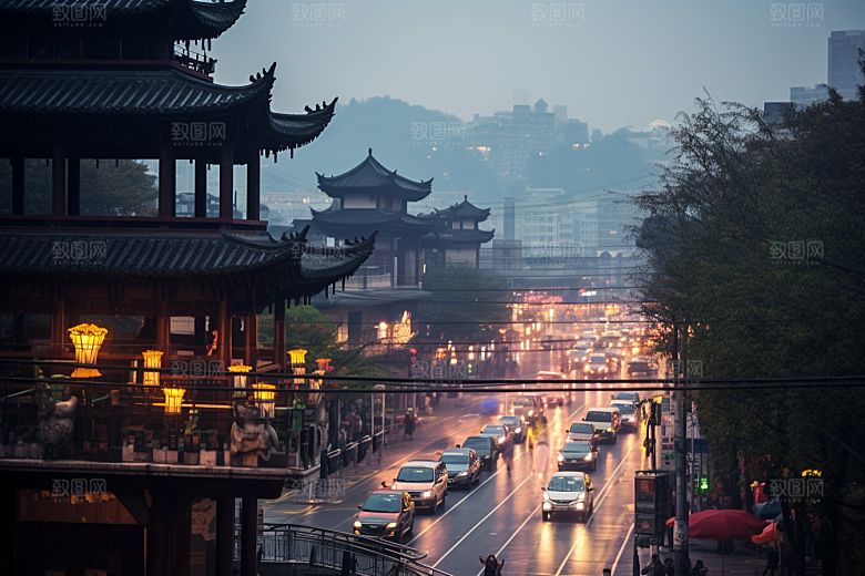 杭州城市风光地标旅行摄影图