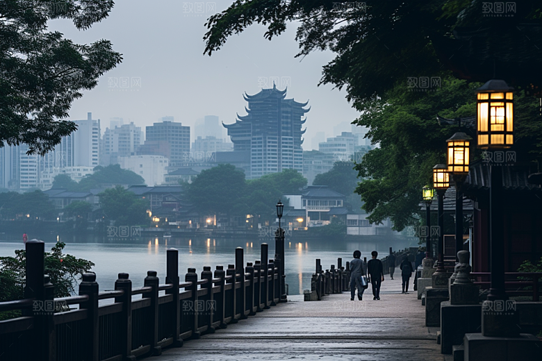 杭州城市风光江南都市摄影图