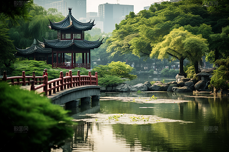 杭州城市风光旅行地标摄影图