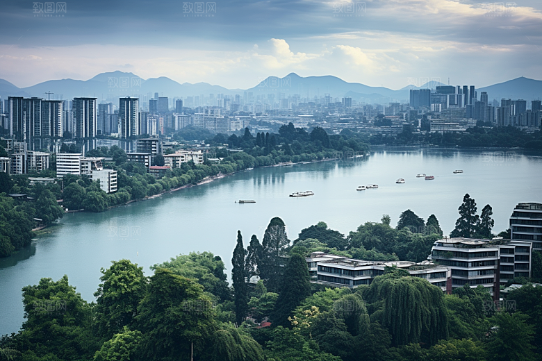 杭州城市风光旅行景点摄影图