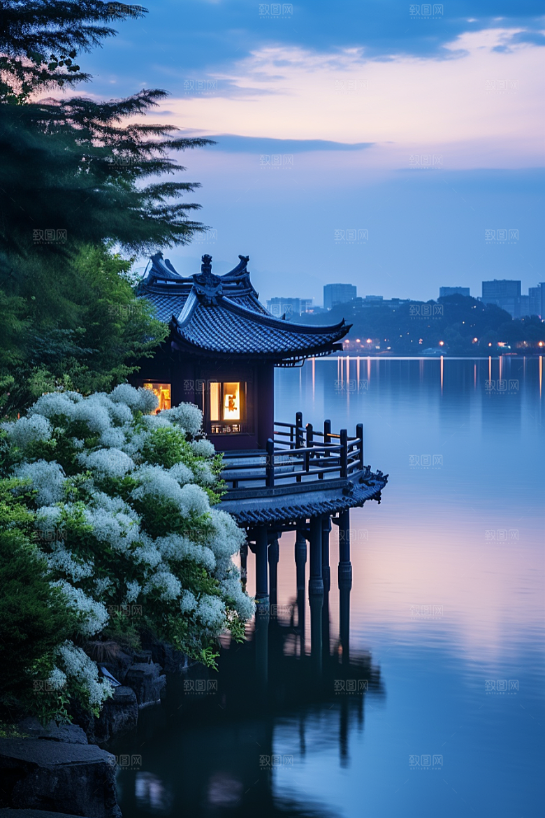 杭州城市风光江南景点摄影图