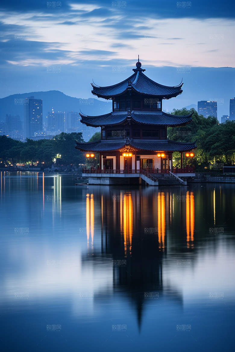 杭州城市风光景点地标摄影图
