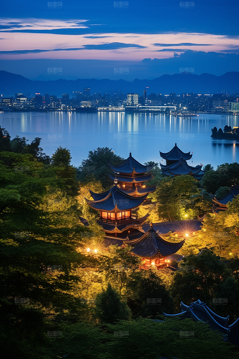 杭州城市风光景点旅游摄影图
