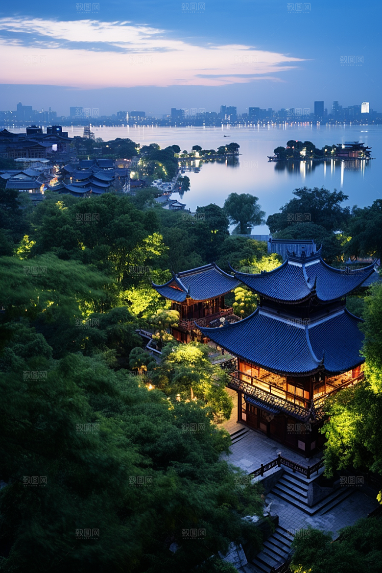杭州城市风光景色地标摄影图