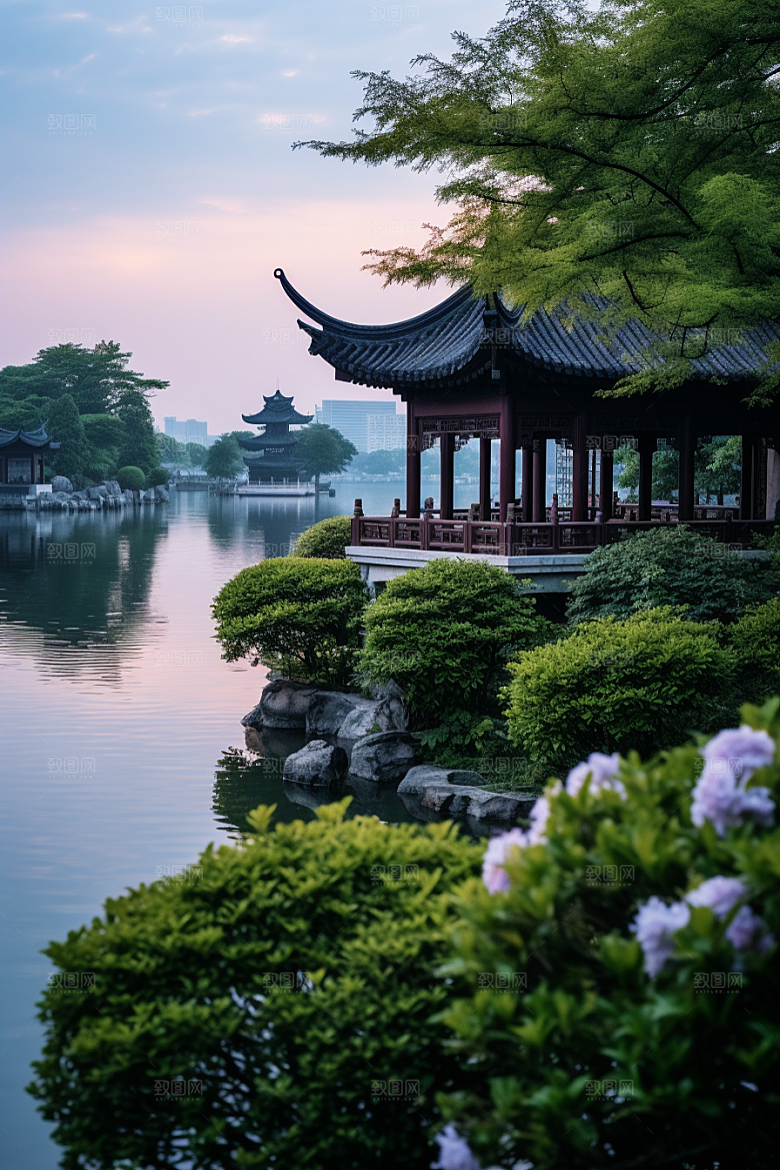 杭州城市风光江南景点摄影图
