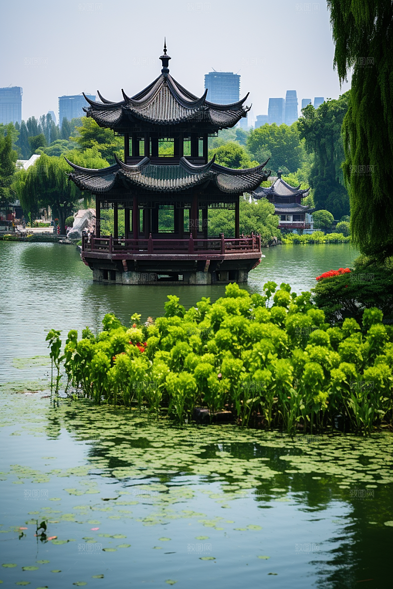 杭州城市风光南宋古都地标摄影图