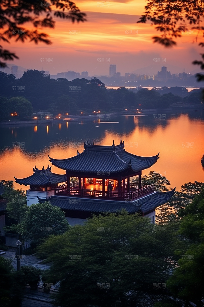 杭州城市风光旅行地标摄影图