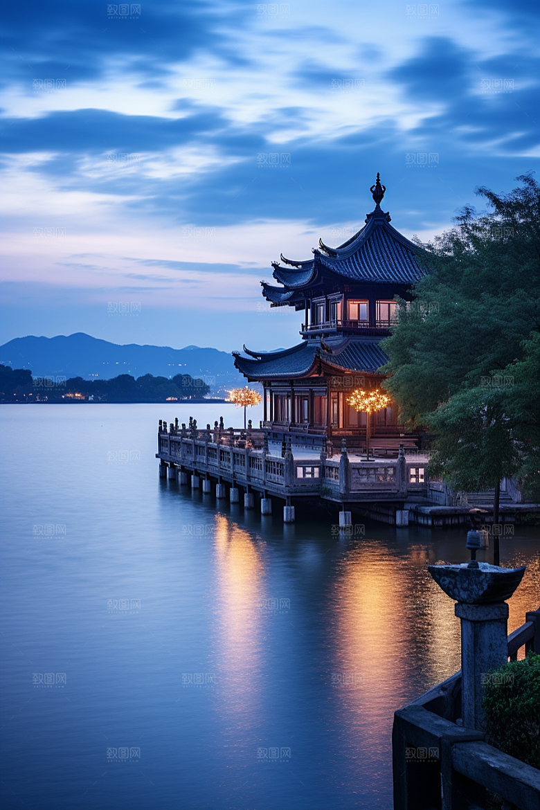 杭州城市风光旅行地标摄影图