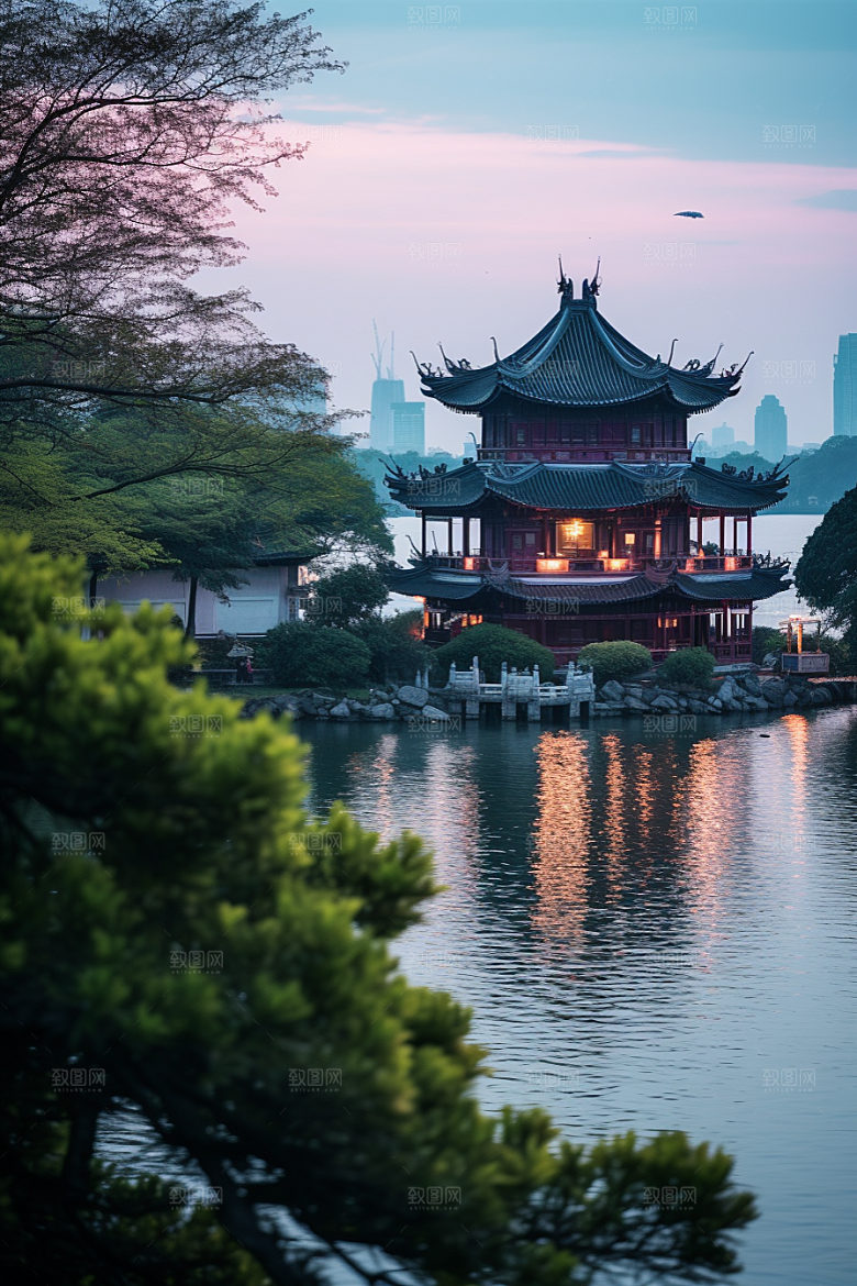 杭州城市风光地标景色摄影图