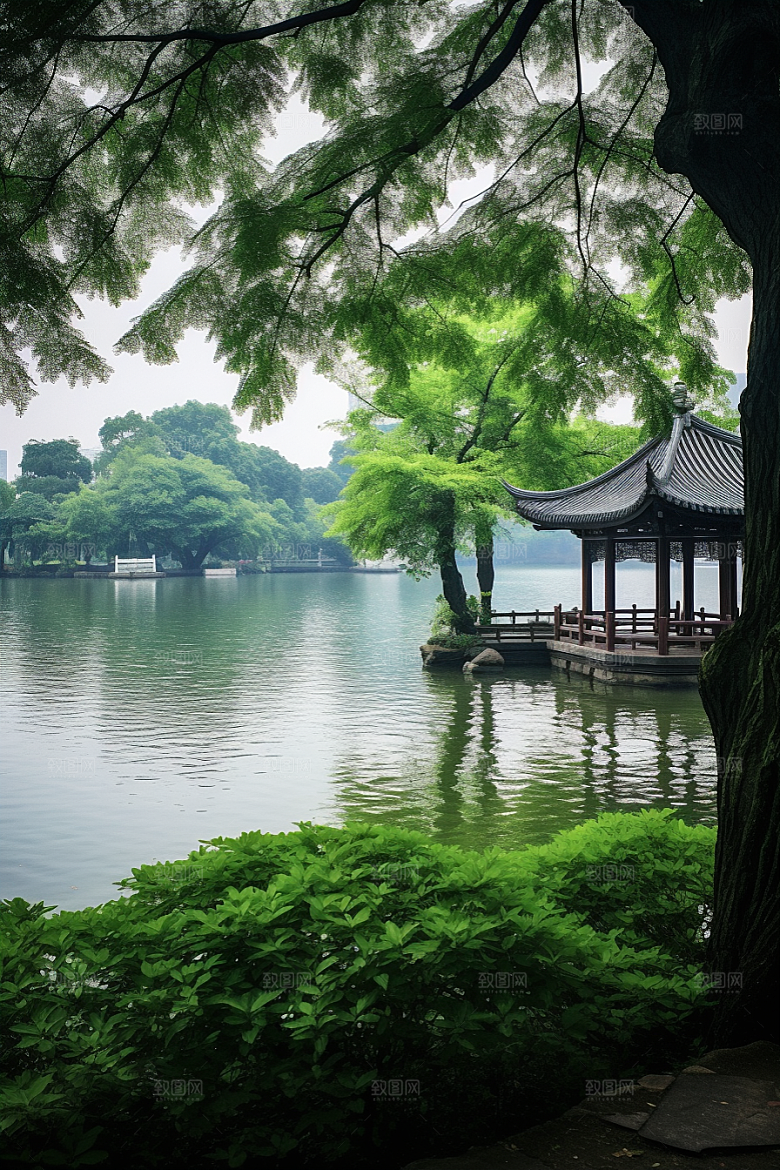 杭州城市风光景色景点摄影图