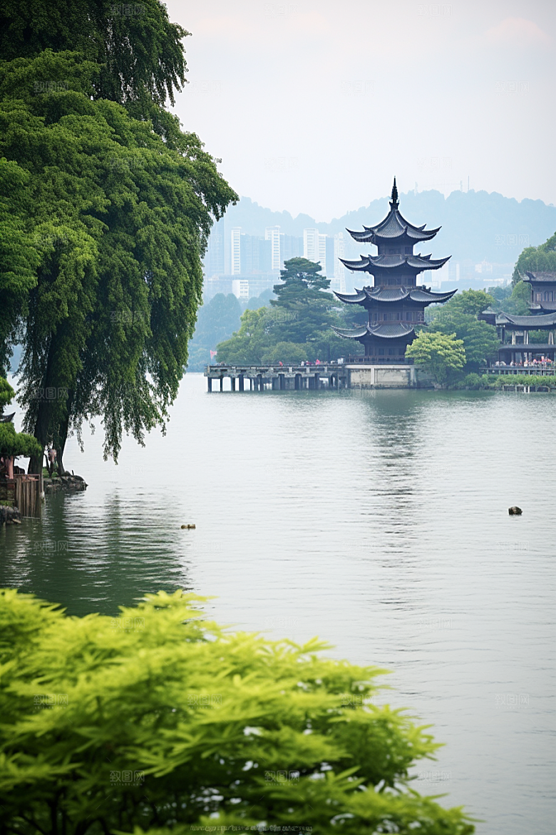 杭州城市风光旅行地标摄影图