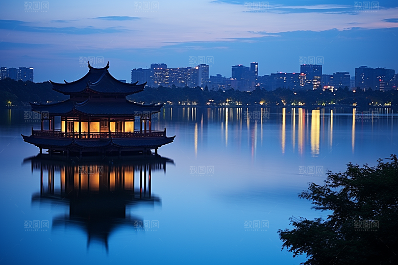 杭州城市风光景色景点摄影图