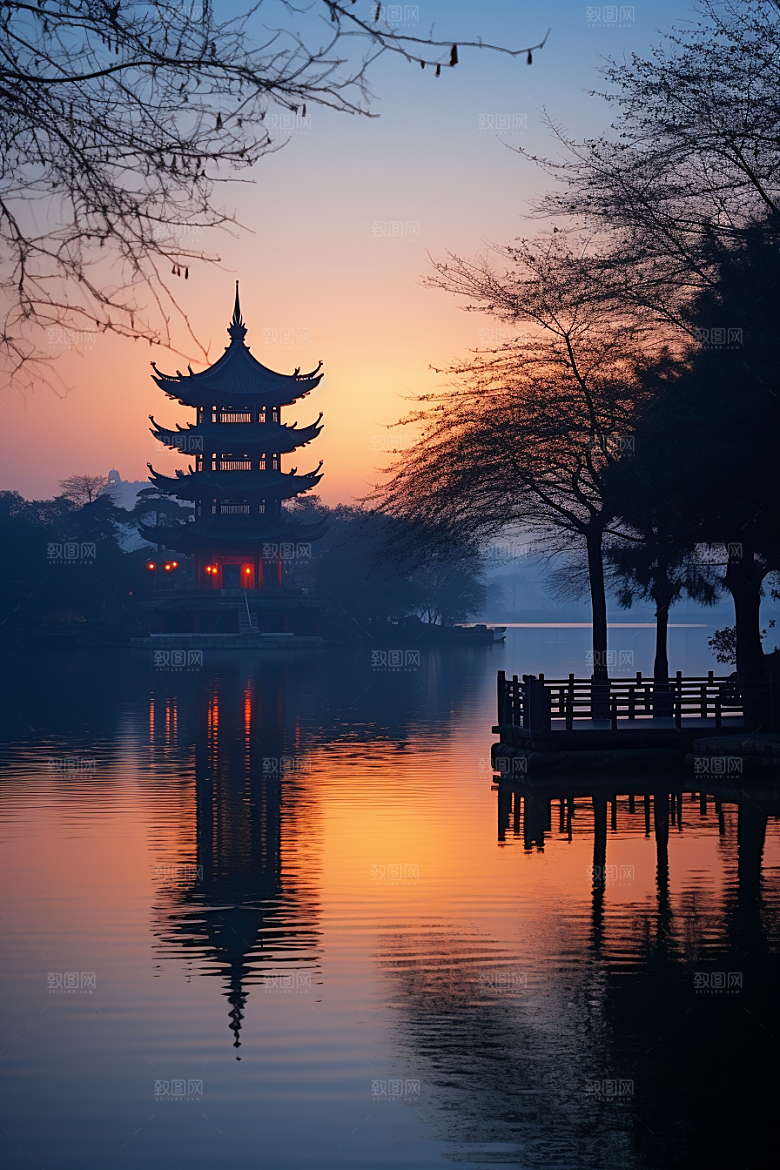 杭州城市风光南宋古都地标摄影图