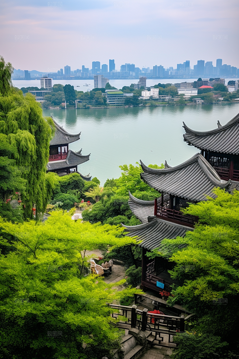杭州城市风光地标都市摄影图