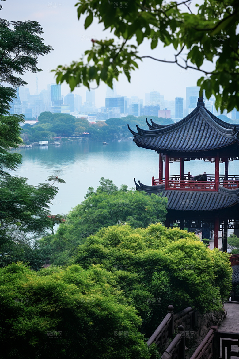 杭州城市风光景色景点摄影图