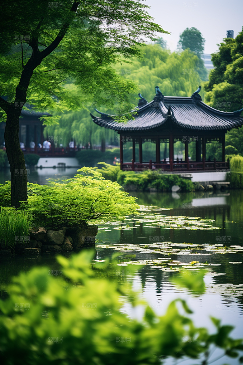 杭州城市风光江南景点摄影图
