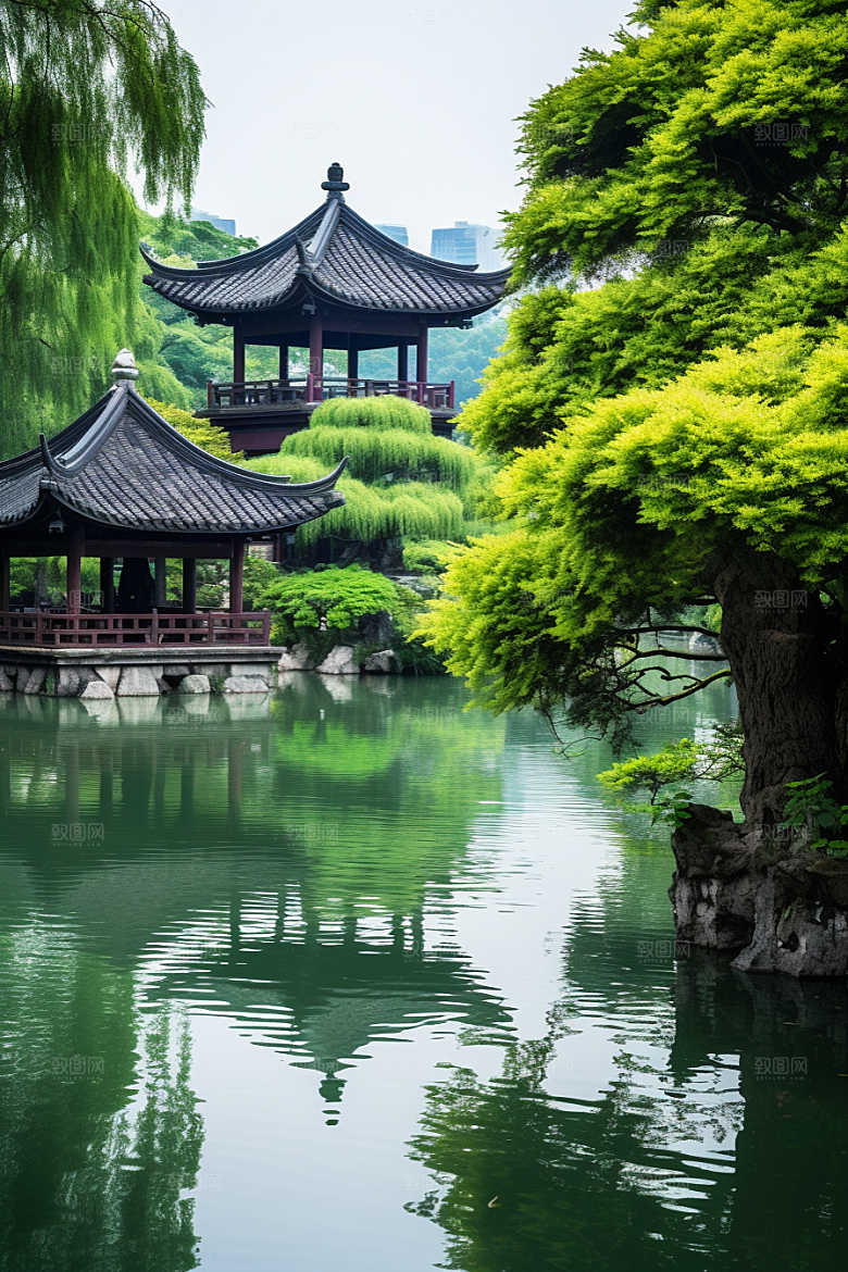 杭州城市风光都市景点摄影图