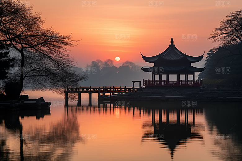 杭州城市风光景点地标摄影图