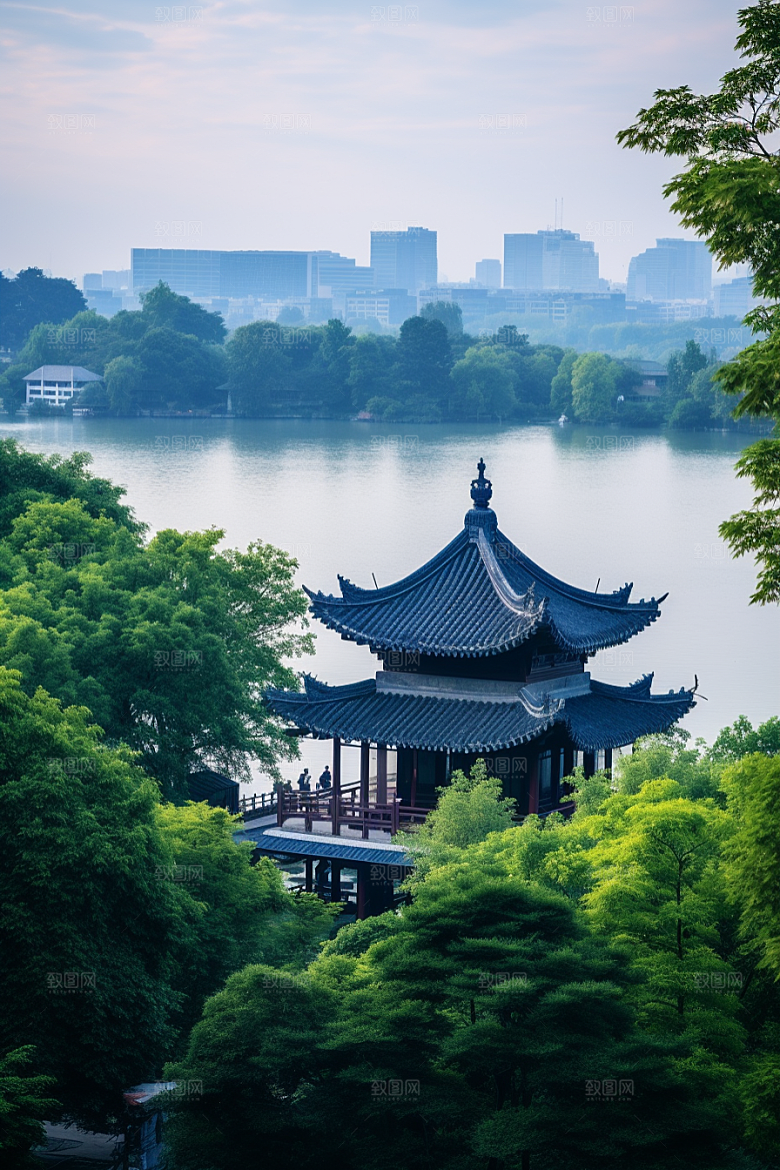 杭州城市风光风景地标摄影图