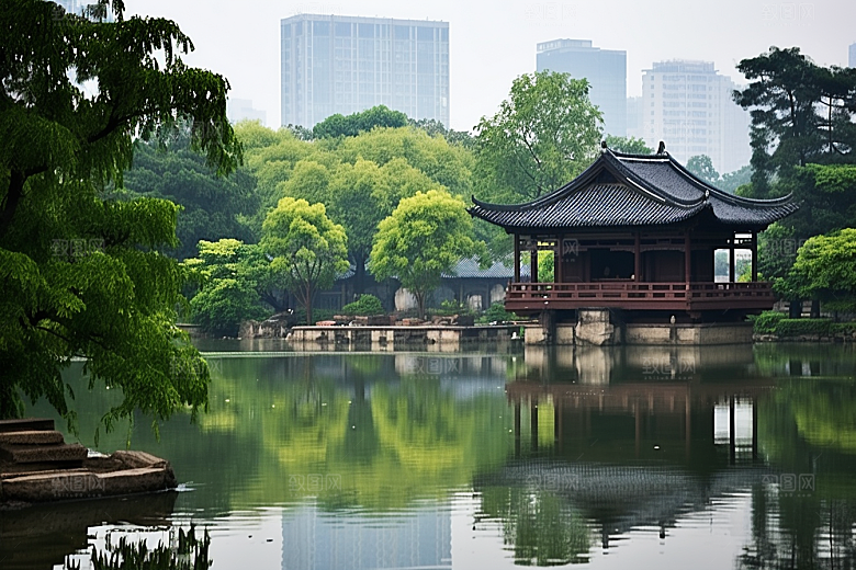 杭州城市风光江南景点摄影图