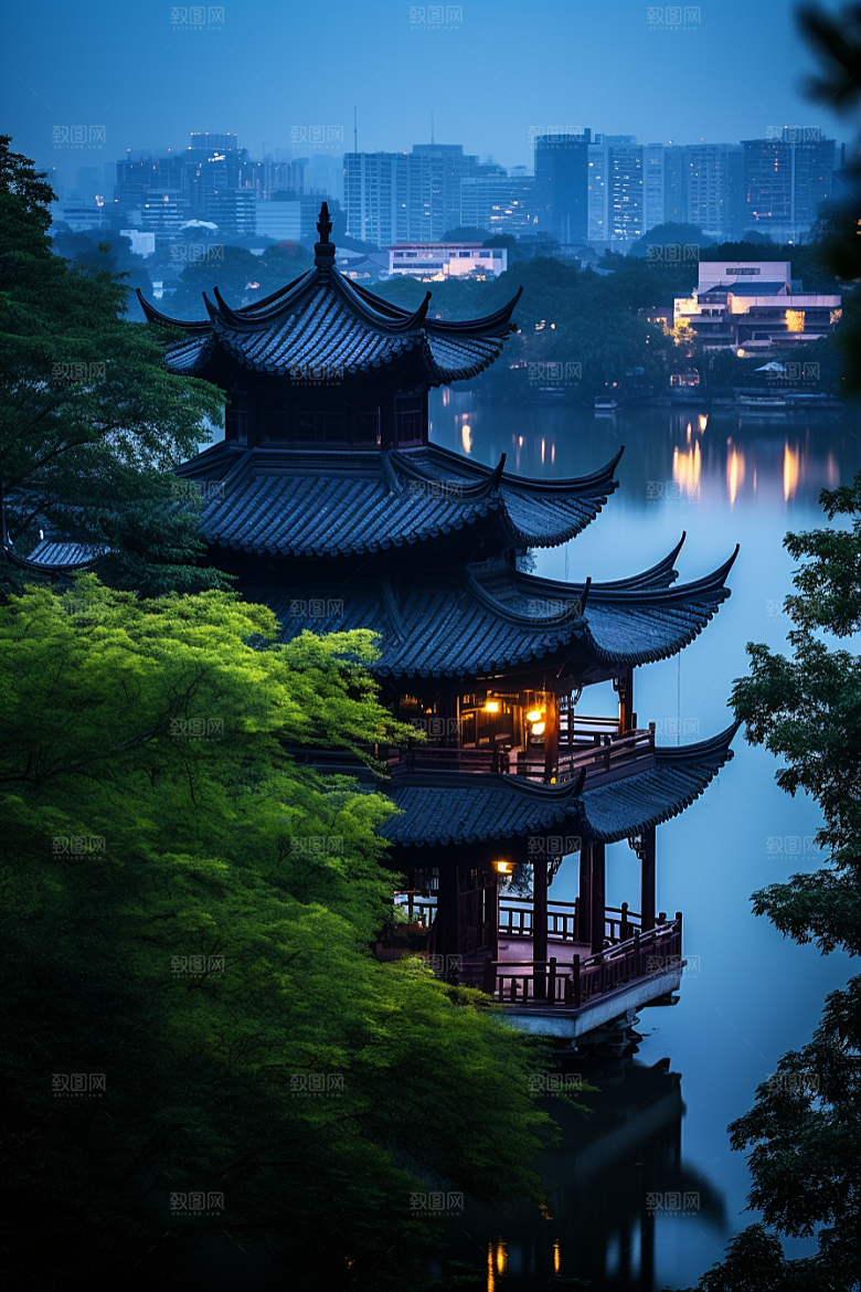 杭州城市风光地标景点摄影图