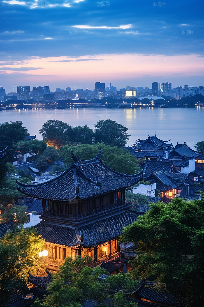 杭州城市风光景色景点摄影图