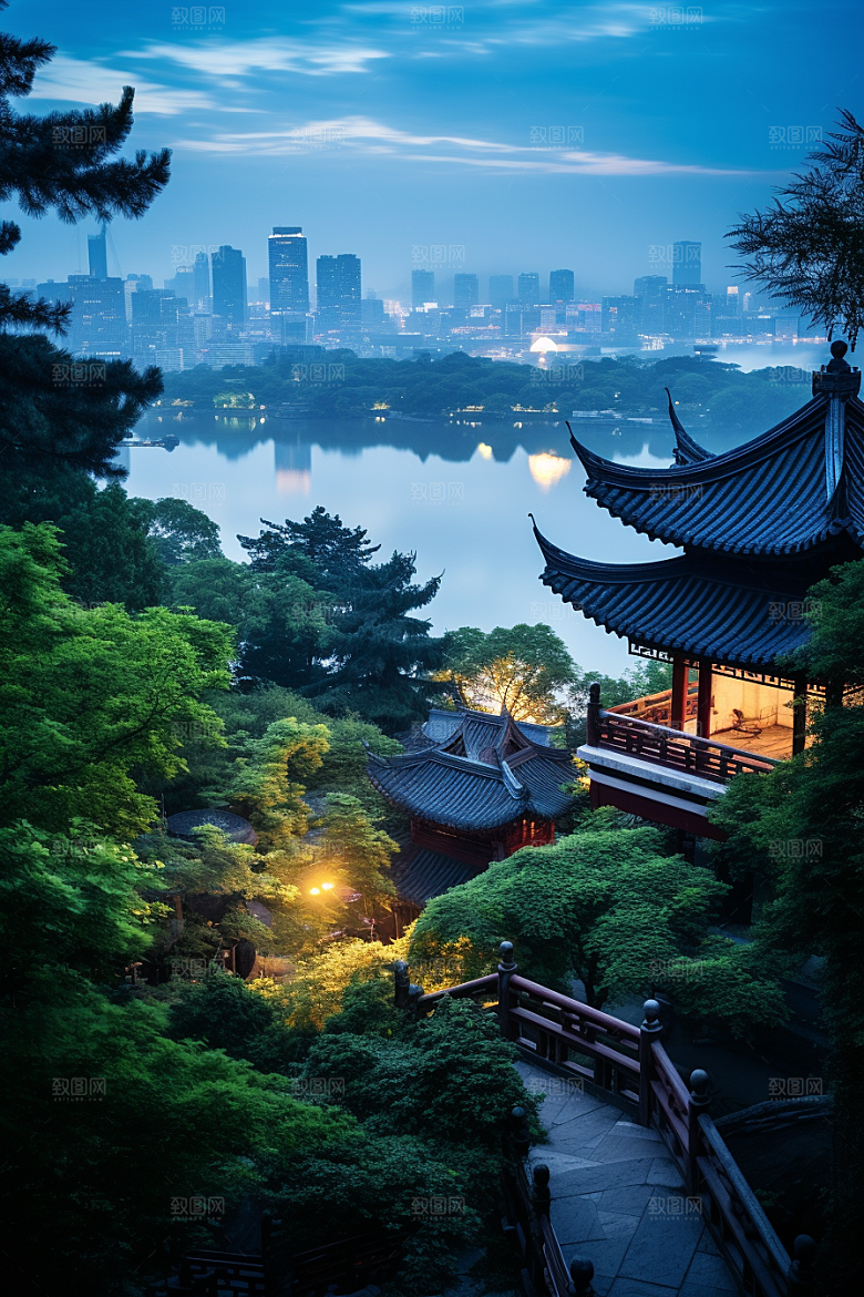 杭州城市风光江南地标摄影图