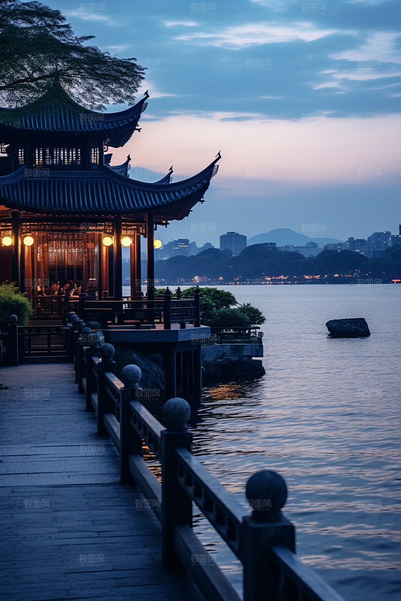 杭州城市风光景色景点摄影图