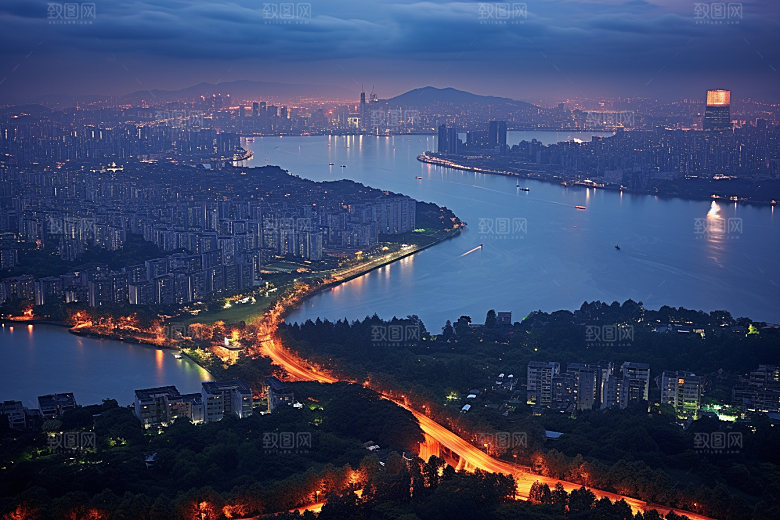 杭州城市风光景色景点摄影图