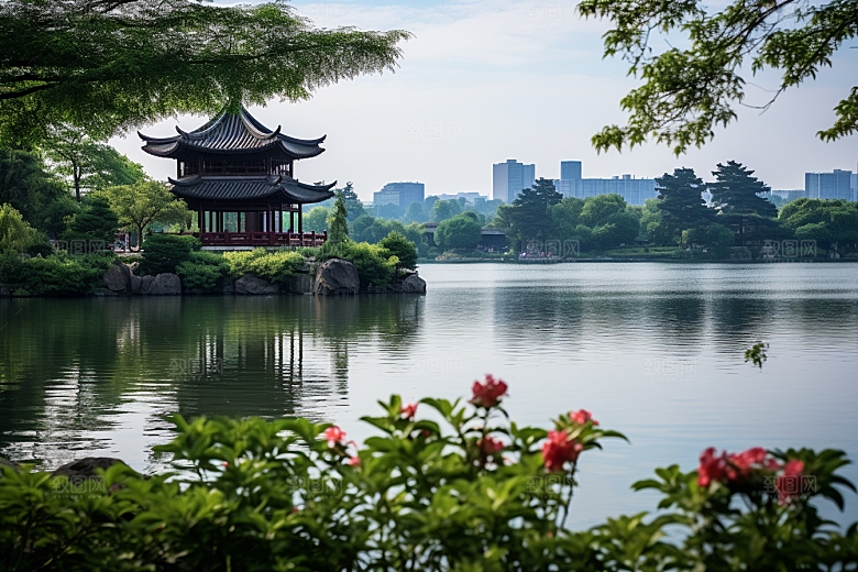 杭州城市风光地标景点摄影图